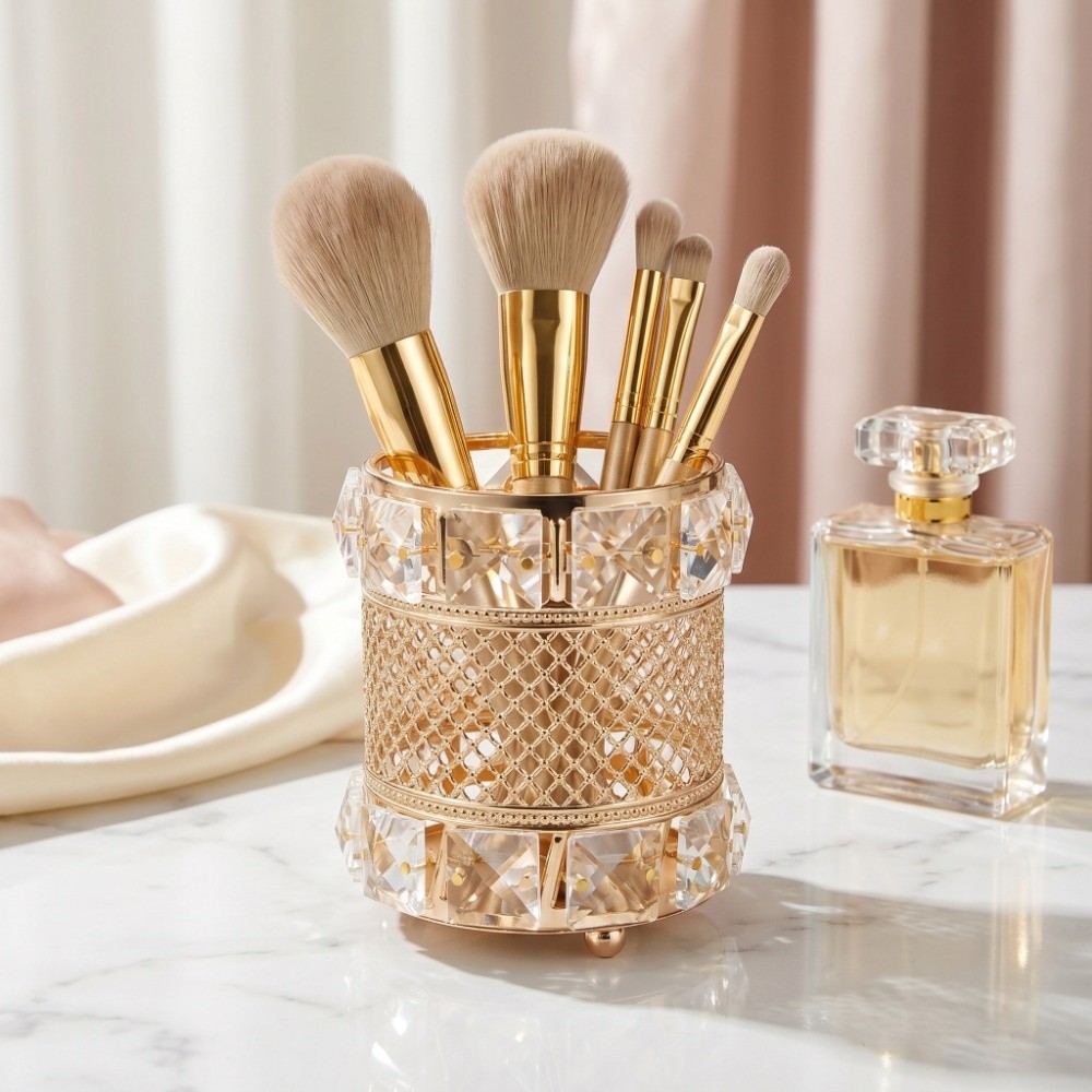 Gold Makeup Brush Holder Organ - Luxury Skincare And Makeup Brands ulasan dan harga