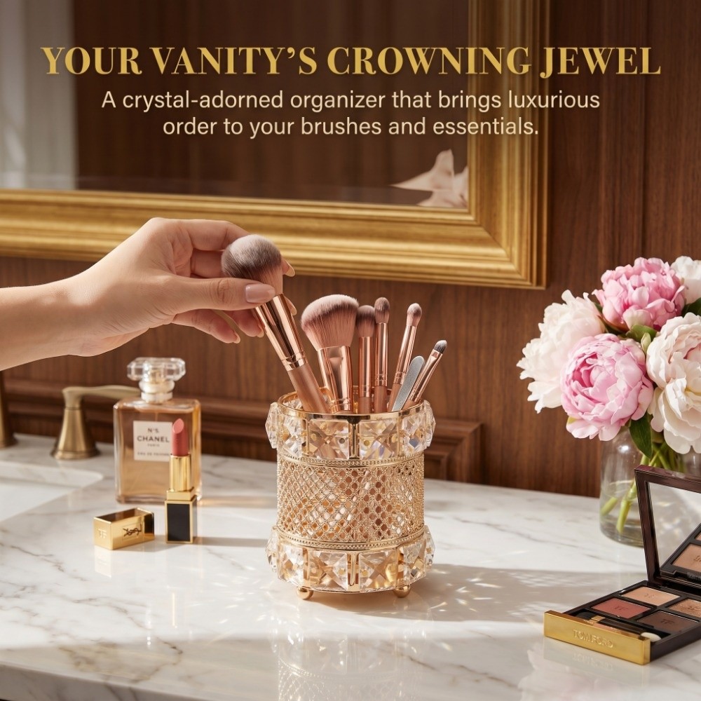 Gold Makeup Brush Holder Organ - Luxury Skincare And Makeup Brands ulasan dan harga